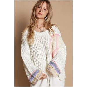 POL Peace Sign Patch Oversized Sweater Top